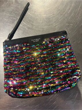 Victoria's Secret Multicolor Sequin Wristlet Pouch with Black Trim